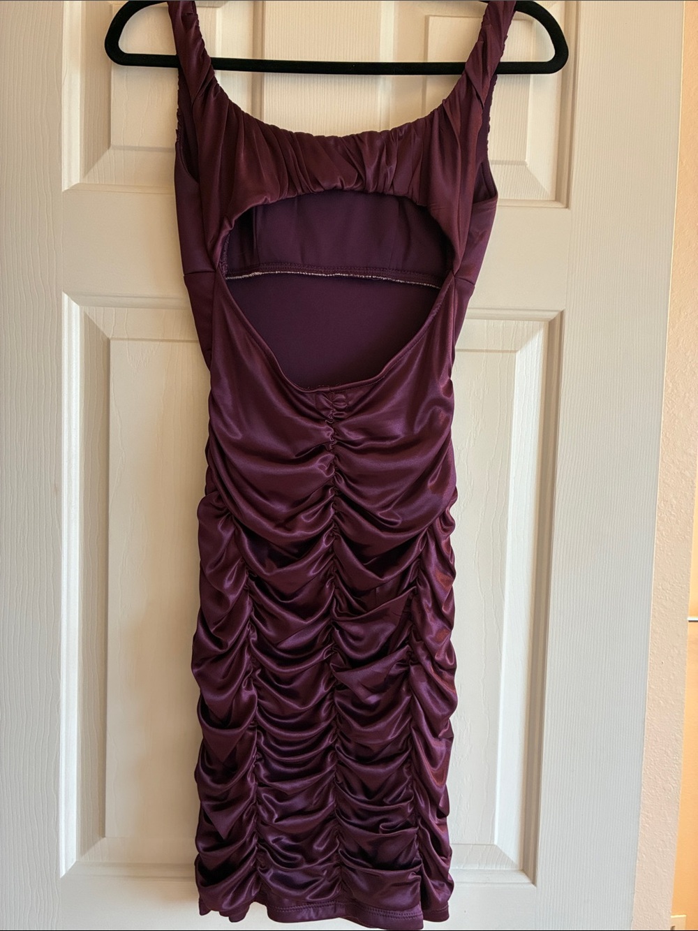 Ruby Rox Women’s Mini Dress Plum Small Ruched Satin Vintage Y2K HOMECOMING - Picture 3 of 5